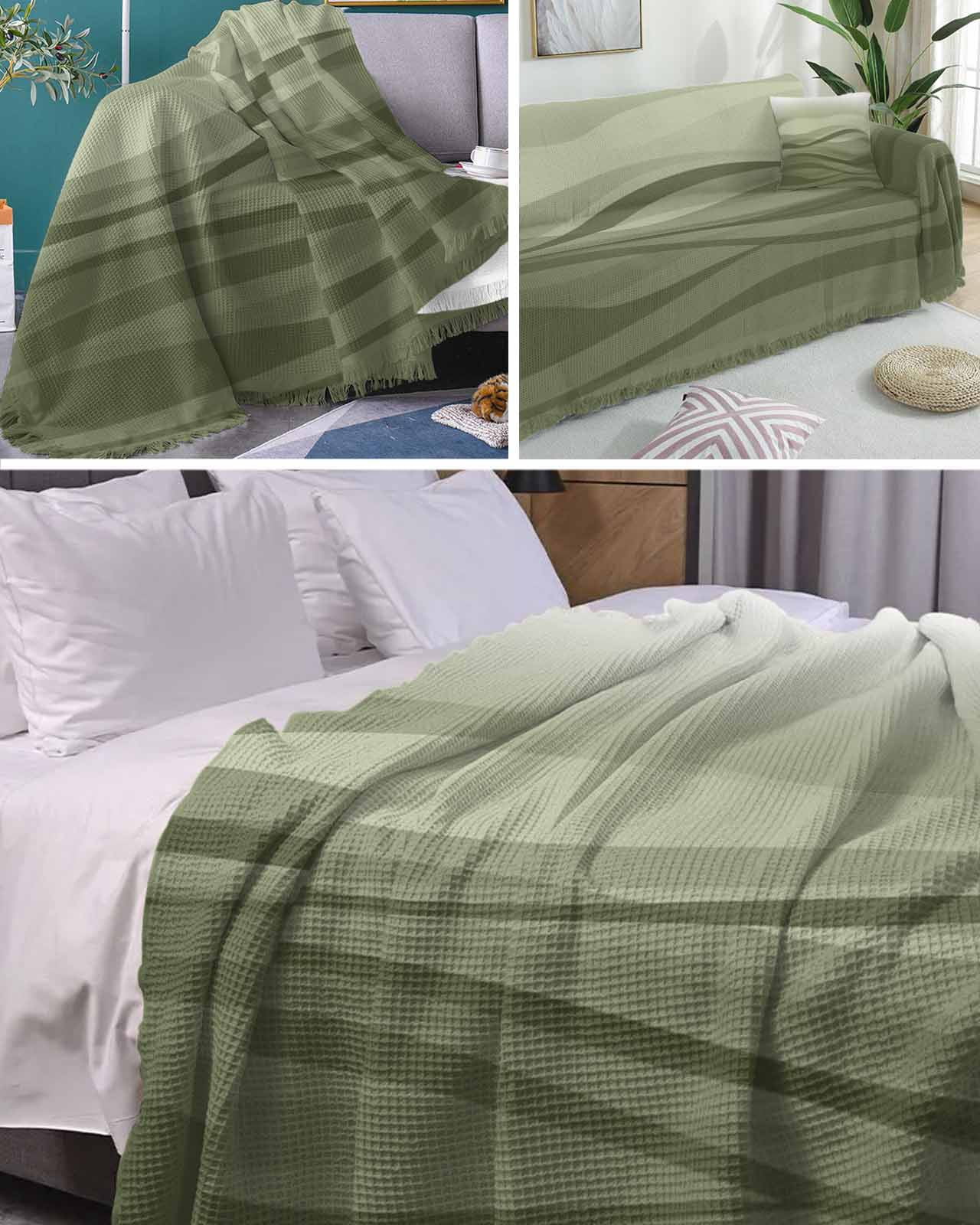 Coastal Sage Green Sofa Couch Covers for Dog,Washable Sectional Couch Slipcoverfor Loveseat with Tassels,Seawave Stripe Minimalist Ombre Art Non Slip Sofa Throw Cover Blanket Large 71''x102''