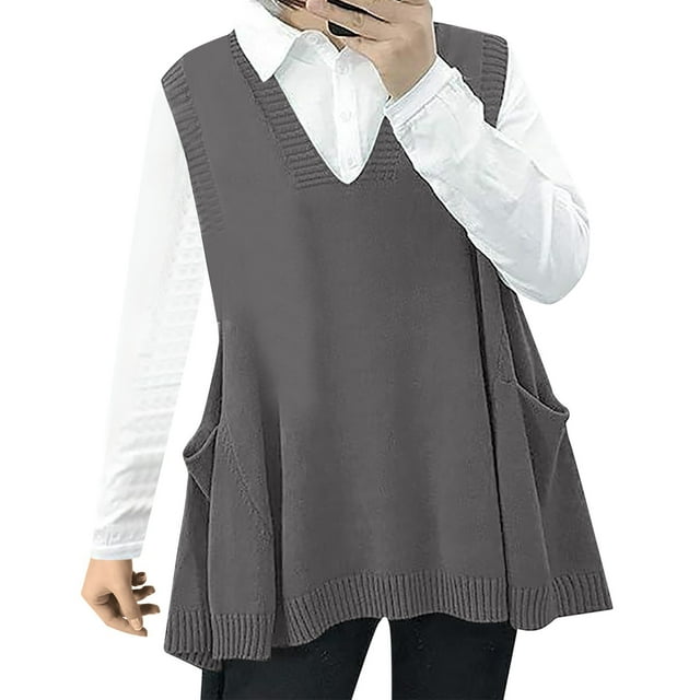 Gilet Chandail pour Femmes Confortable Gilet Chandail Sans Manches Col Roulé Tendance Gilet Chandail Ample Tricoté Gilet Chandail Sans Manches pour Femmes avec Poches