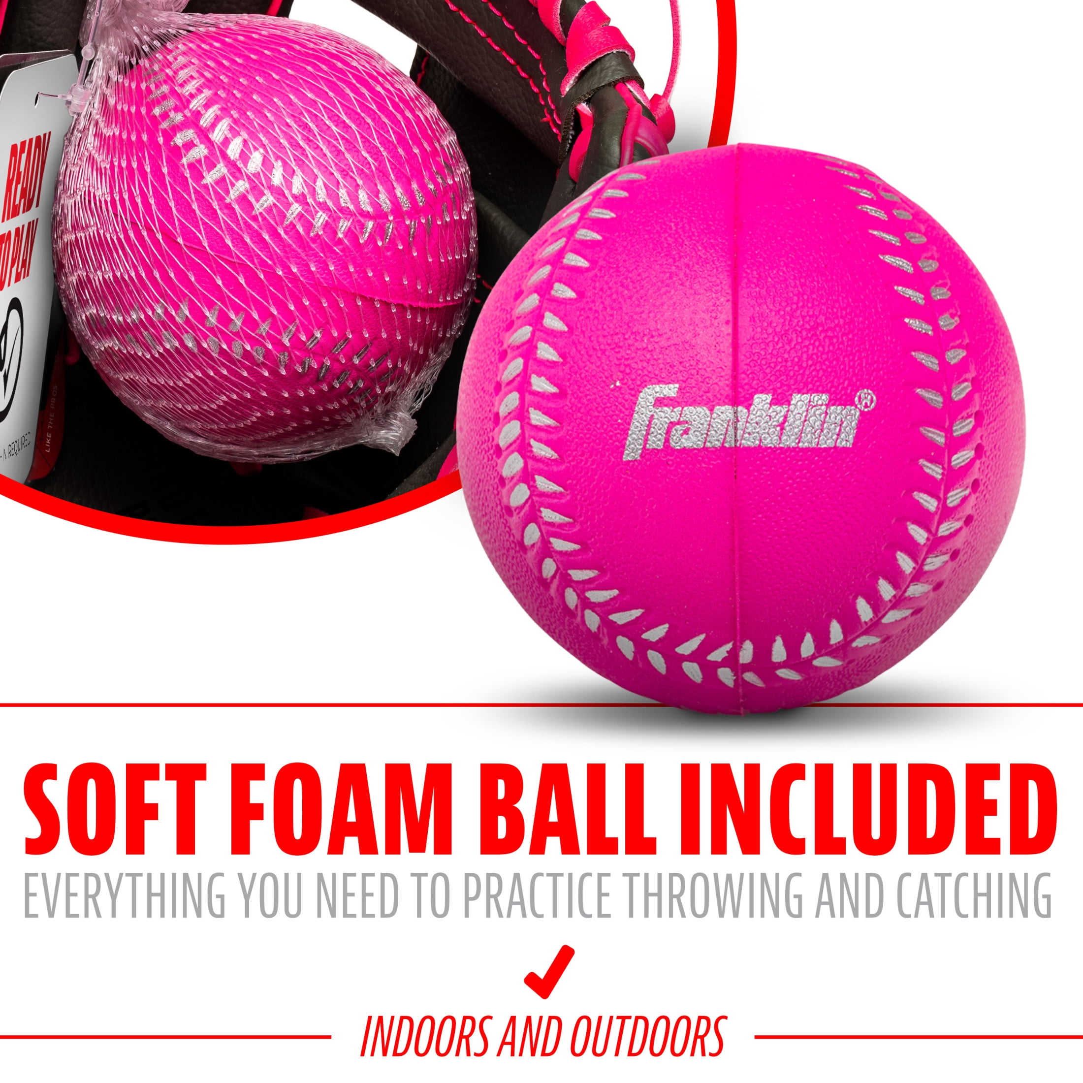 Franklin Sports RTP Kids Teeball Glove + Ball Set, 9.5 in, Pink