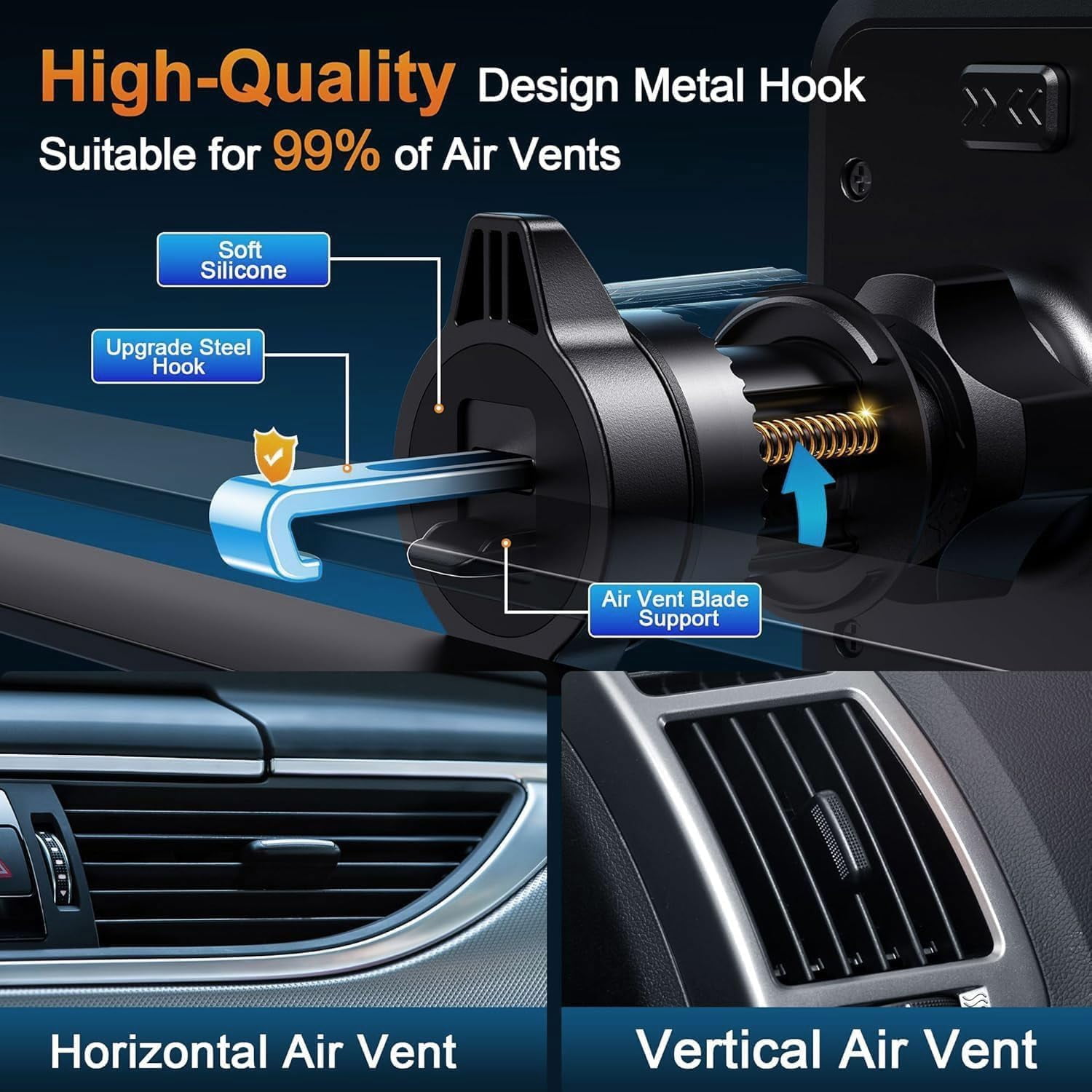 MKEUDQ-Car Phone Holder Vent [Thick Cases Friendly] Phone Mount for Car Air Vent 360° Rotate Hands Free Cell Phone Holder for Car Automobile Cradle for All iPhone Android Smartphone