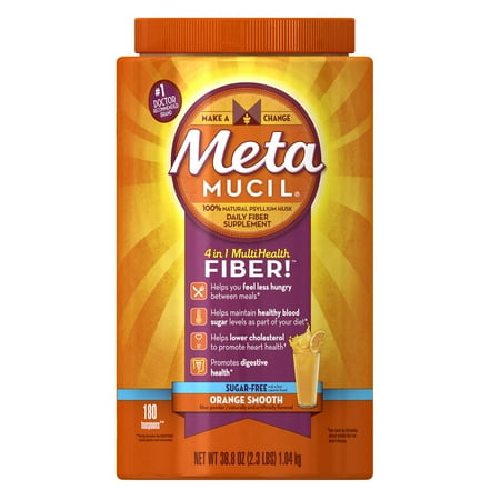 Metamucil Psyllium Fiber Supplement by Meta, Orange Smooth Sugar Free Powder, 36.8 oz, 180 doses