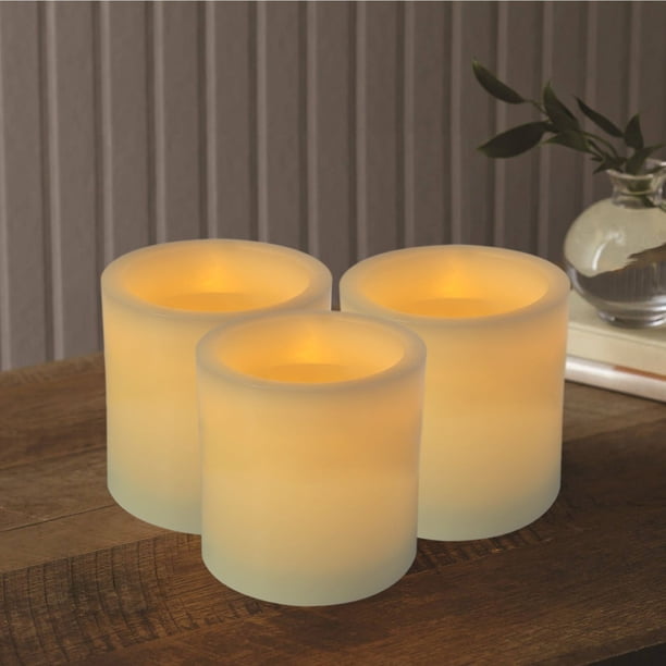 (3pack) Mainstays 3x4 Inch Flameless LED Pillar Candles, Ivory