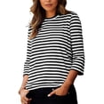 thumbnail image 4 of T-Shirt for Women Crewneck Long Sleeve Casual Loose Fit Classic Striped Print Soft Breathable Cotton Feel Daily Streetwear Layering Top, 4 of 5