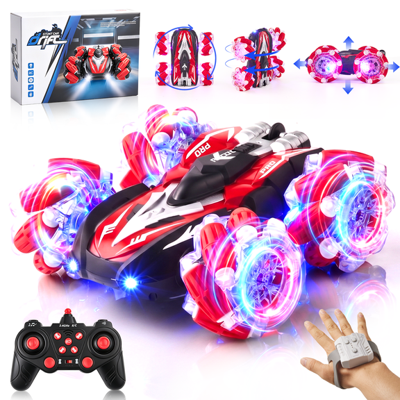 Zacro RC Stunt Car for Kids, 2.4GHz Remote Control Car with Gesture Watch, Double Sided Race RC Car with Cool Lights for Boys Girls Kids Age 5