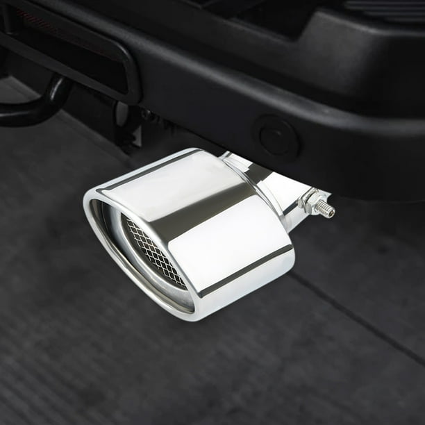 Tapa universal de escape de acero inoxidable para la punta del escape del coche | Tubo de escape decorativo antióxido | Multicolor plateado | 13x10,5cm | Instalación fácil, mejora deportiva,