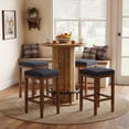 thumbnail image 5 of Finmind Black Round Bar Height Dining Table, Wood Strip Base with Footrest for Home Commercial Space, 5 of 7