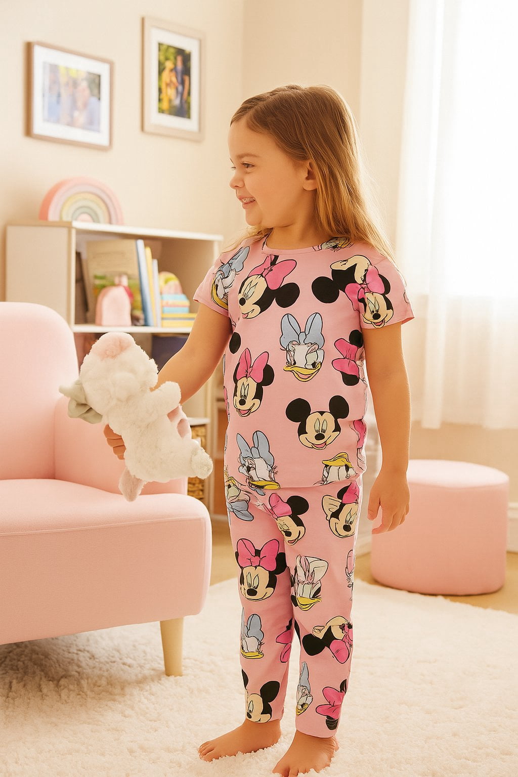 Minnie Mouse Girls Short Sleeve and Pant Pajama Set, Sizes 4-10