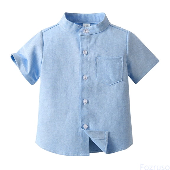 Fozruso Boys Dress Shirts Button Down Short Sleeve Shirts Kids Summer Casual Shirts with Pockets Shirts for Kids Sizes 6-7 Years