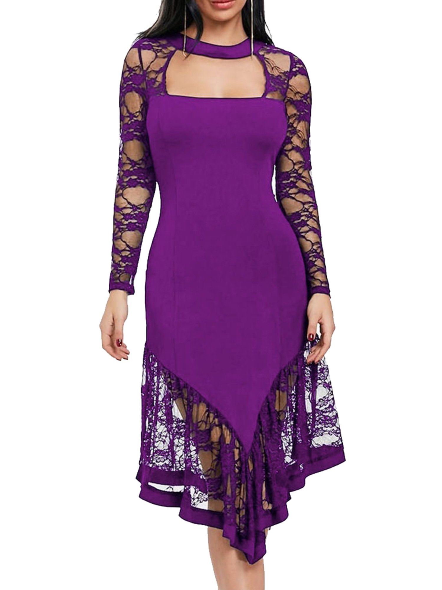 Cilcicy Women Elegant Lace Midi Gown Sexy Party Formal Bodycon Dress