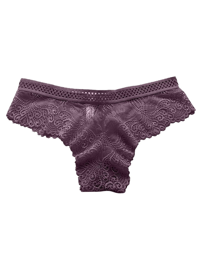 Efsteb Lace Thongs for Women Low Waist Briefs Lingerie Underwear Ropa Mujer G Thong Sexy Comfy Panties Transparent Purple -