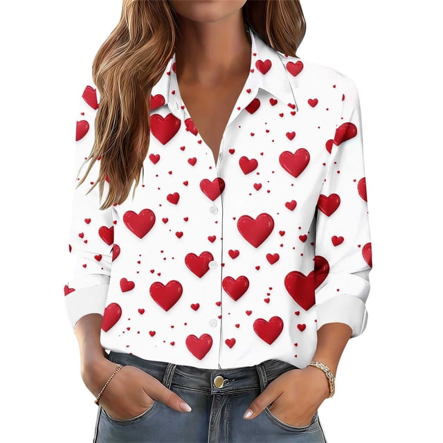 TaTaai Women Casual Button Down Printed Shirt Long Sleeve Collared Top Ladies Daily Street Office Commute Wear Soft Breathable No Fading Machine Washable Comfortable Blouse Gift