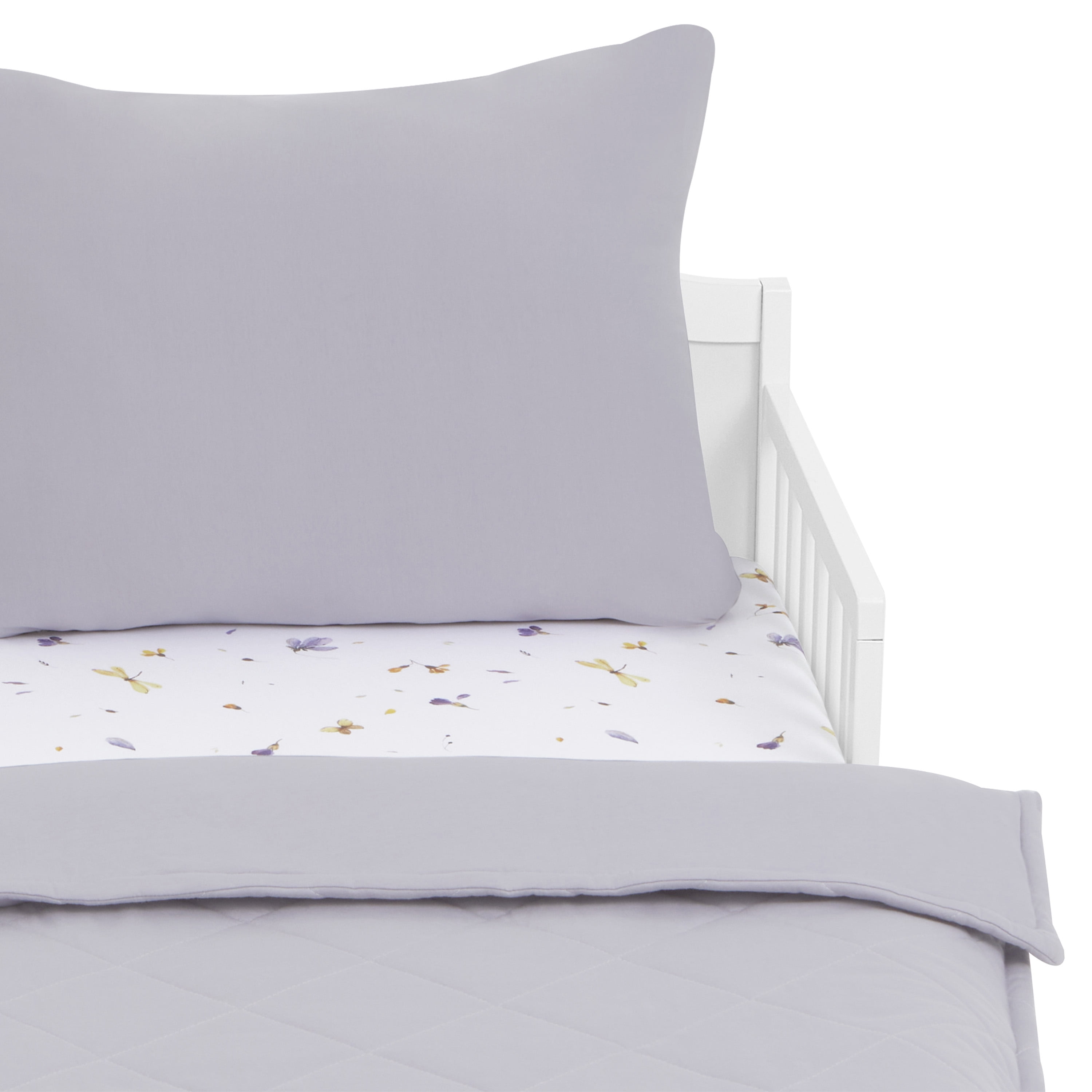 Evolur Be Wild Collection 3pc Toddler Bed Set (Fitted Sheet, Comforter, Pillow Case) in Dusty Purple & Flower Print