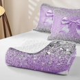 thumbnail image 2 of meiyoeat Lavender Princess Bow Bed Spread Queen for Women Girls, Glitter print Diamond Queen Coverlet Set, Purple Silver, 3pcs, 2 of 5
