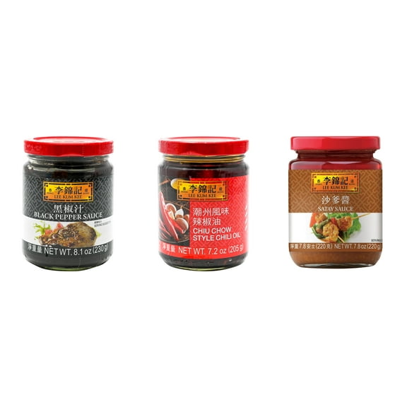 NineChef Brand Spoon Plus 3 Pack Lee Kum Kee Cooking Sauce, 3 Flavors(Black Pepper Sauce,Chiu Chow Chili Oil,Satay Sauce)