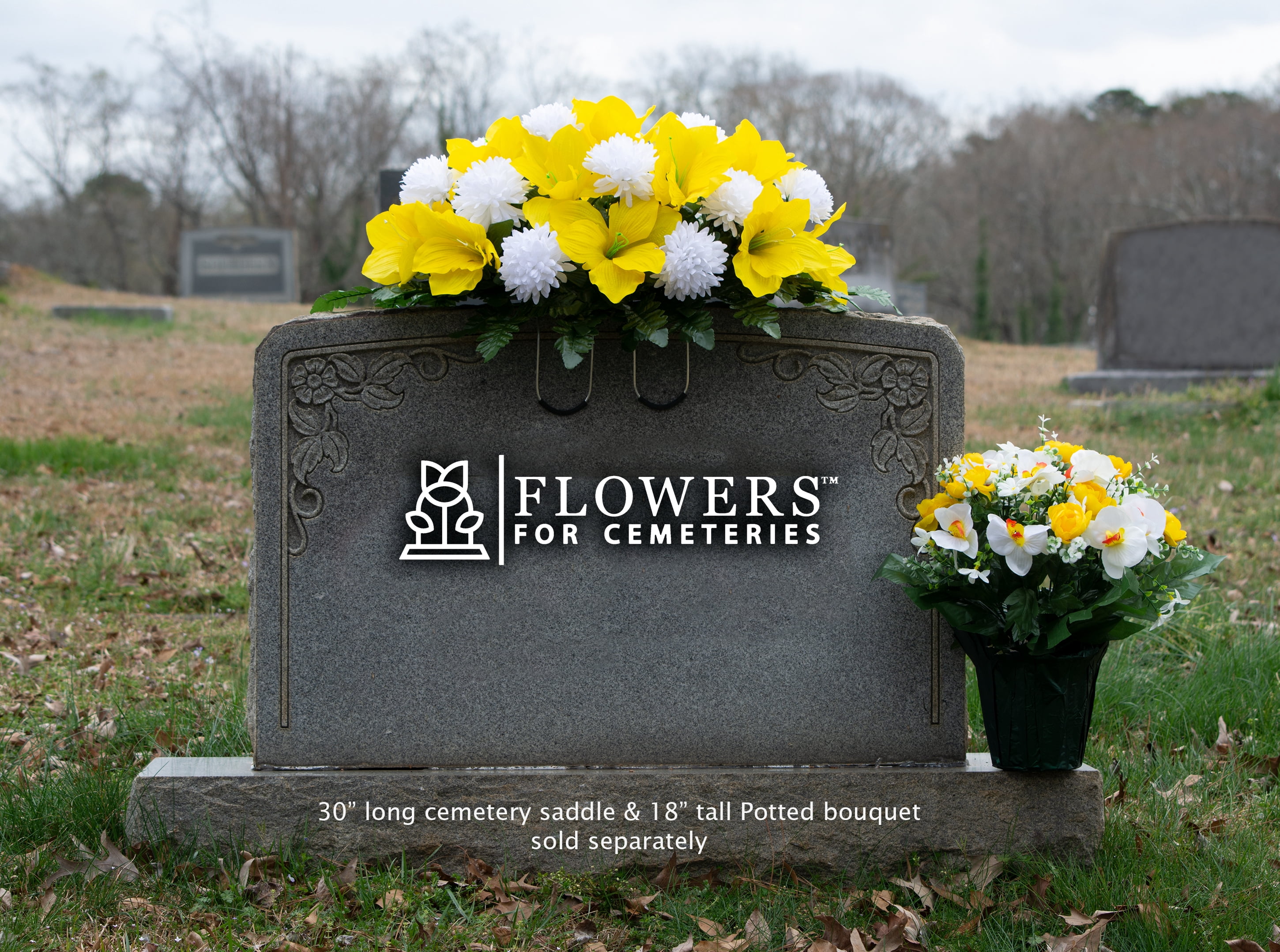 Sympathy Silks Artificial Yellow Cabbage Rose and White Orchids Flower Pot
