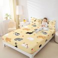 thumbnail image 2 of Manfei Cartoon Cat Fitted Sheet Full, Kitten Paw Print Bed Set, Cream Yellow, 3pcs, 1 Fitted Sheet and 2 Pillowcases, 2 of 6