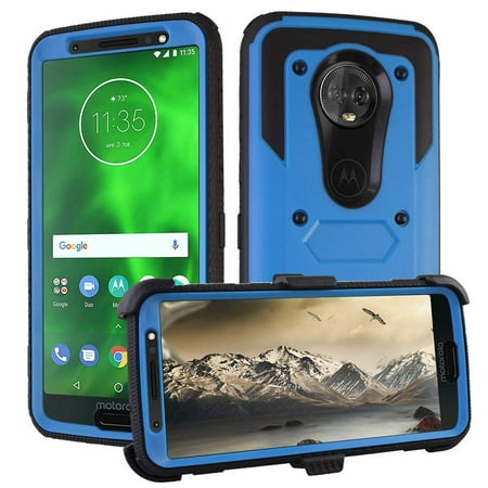 Goldcherry For Motorola Moto G6 Case,Triple Protection Heavy Duty Rugged Armor Shockproof Full Body Protective Case with Belt Rotating Clip & Kickstand & for Motorola Moto G6 2018(Blue)