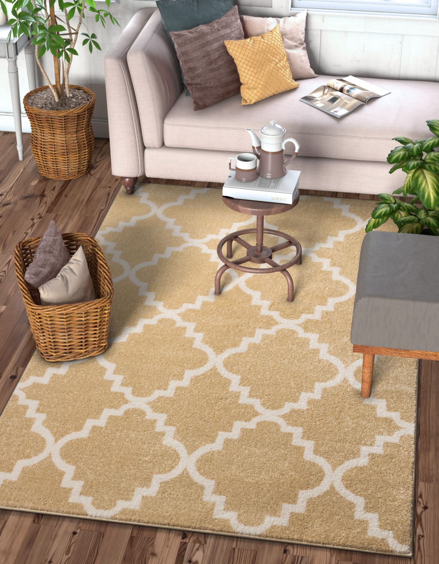 Harbor Trellis Yellow Quatrefoil Geometric Modern Casual Area Rug 3x5