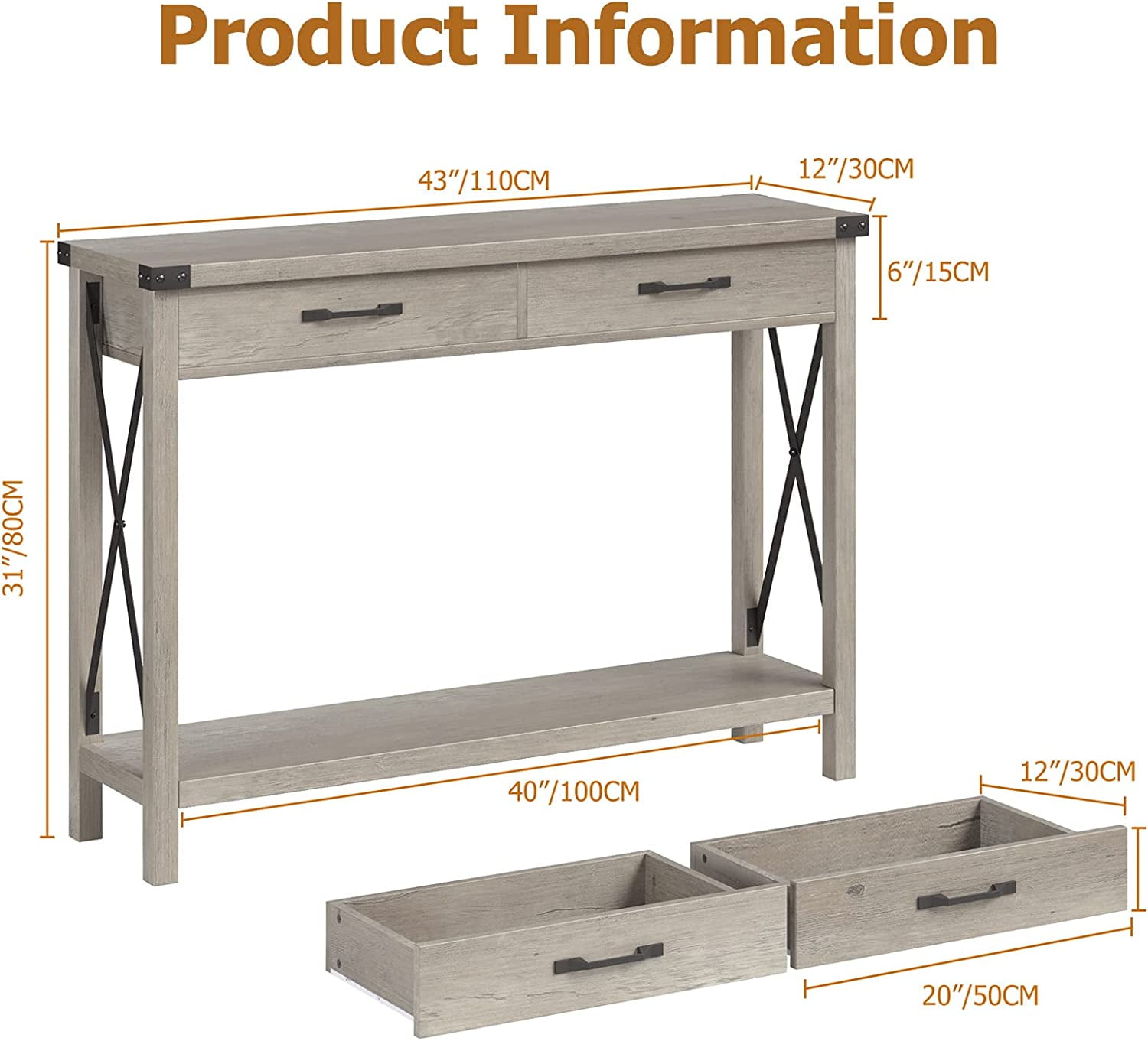 2 Tier Wooden Console Table with Storage Drawers,  Console Table for Entryway, Living Room, Hallway