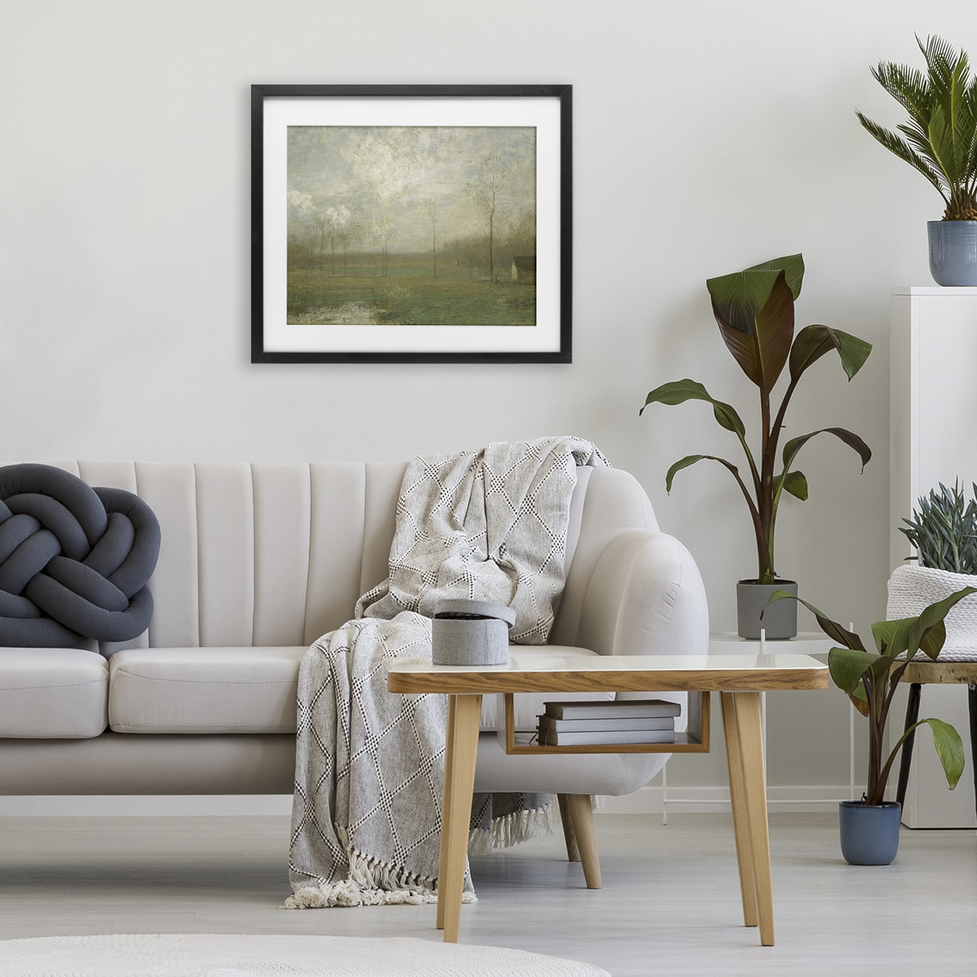 Hazy Farmland View Black Framed Print Under Glass, design by Lettered and Lined