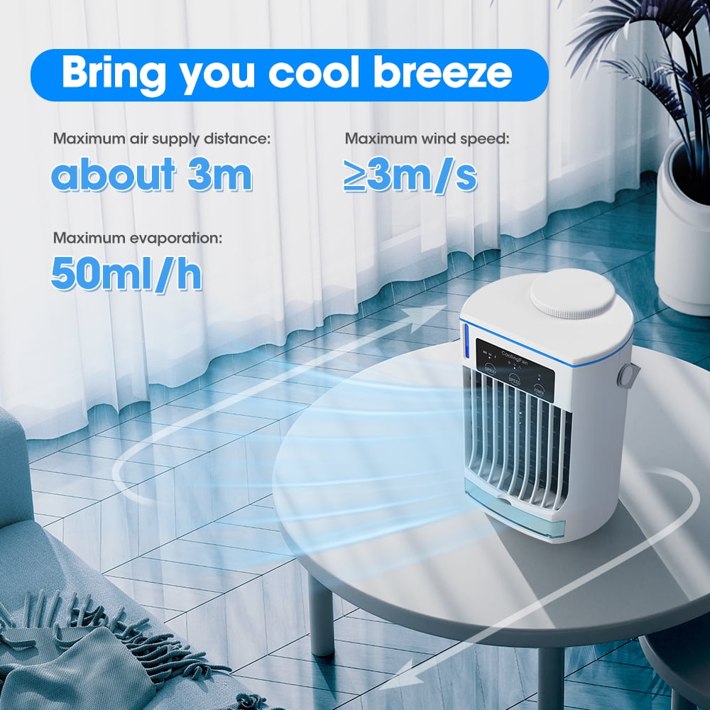 Portable Air Conditioners with Ultrasonic Atomizer,3-Speed Air Conditioner with Blue LED Light, Cooling Fan,Adjustable Cooling Modes Air Conditioner Portable For Home Office Outdoors,White