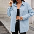 thumbnail image 2 of ClodeEU Women's Denim Collar Jacket with Pocket ,Casual Spring Summer Loose Coat Light Blue,Womens Plus M, 2 of 8
