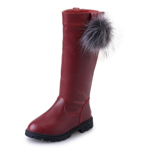 BAMAIA Girl's Waterproof Pom Pom Back Zipper Fur Tall Riding Boots (Toddler/Little Kid/Big Kid)