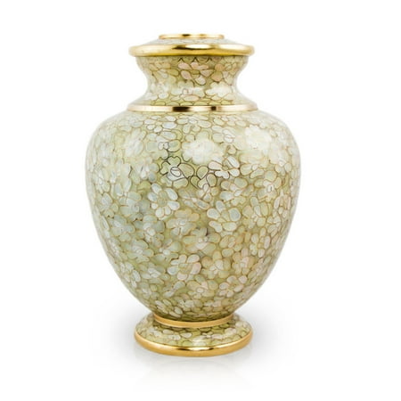 Cloisonne Urn - Bronze Memorial Urn For Adults - Large 200 Pounds - Opal Beige Cloisonne Opal - Engraving Sold Separately