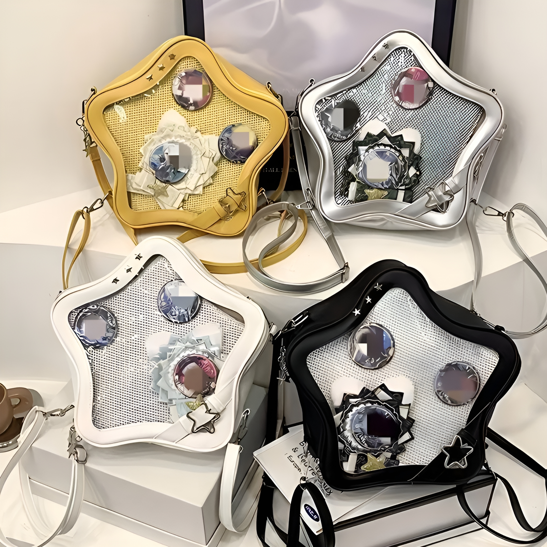 AOMRCOL 2026 New Star Ita Bag Stars Pins Backpack Cute Aesthetic Crossbody Bag Ita Insert Display Handbag Pu Leather Daily Use Ita Bag Crossbody-Black