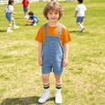 thumbnail image 5 of LRen Overalls for Girls Size 10-12 Summer Denim Shortsalls+ Solid Color Top+Socks 3Piece Set Loose Fit Cotton Daily Wear Stretchy Denim Rompers With Pockets, 5 of 7
