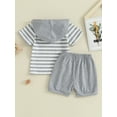 thumbnail image 3 of Infant Baby Boys Summer Short Set, Short Sleeve Hooded Striped T-shirt with Elastic Waist Shorts Outfit, 3 of 7