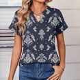 thumbnail image 5 of Bbyeadc Blouses for Women Dressy Casual Short Sleeve Color Block Pullover V-Neck Collared Breathable Tops Business Summer Tee,Navy(XL), 5 of 6