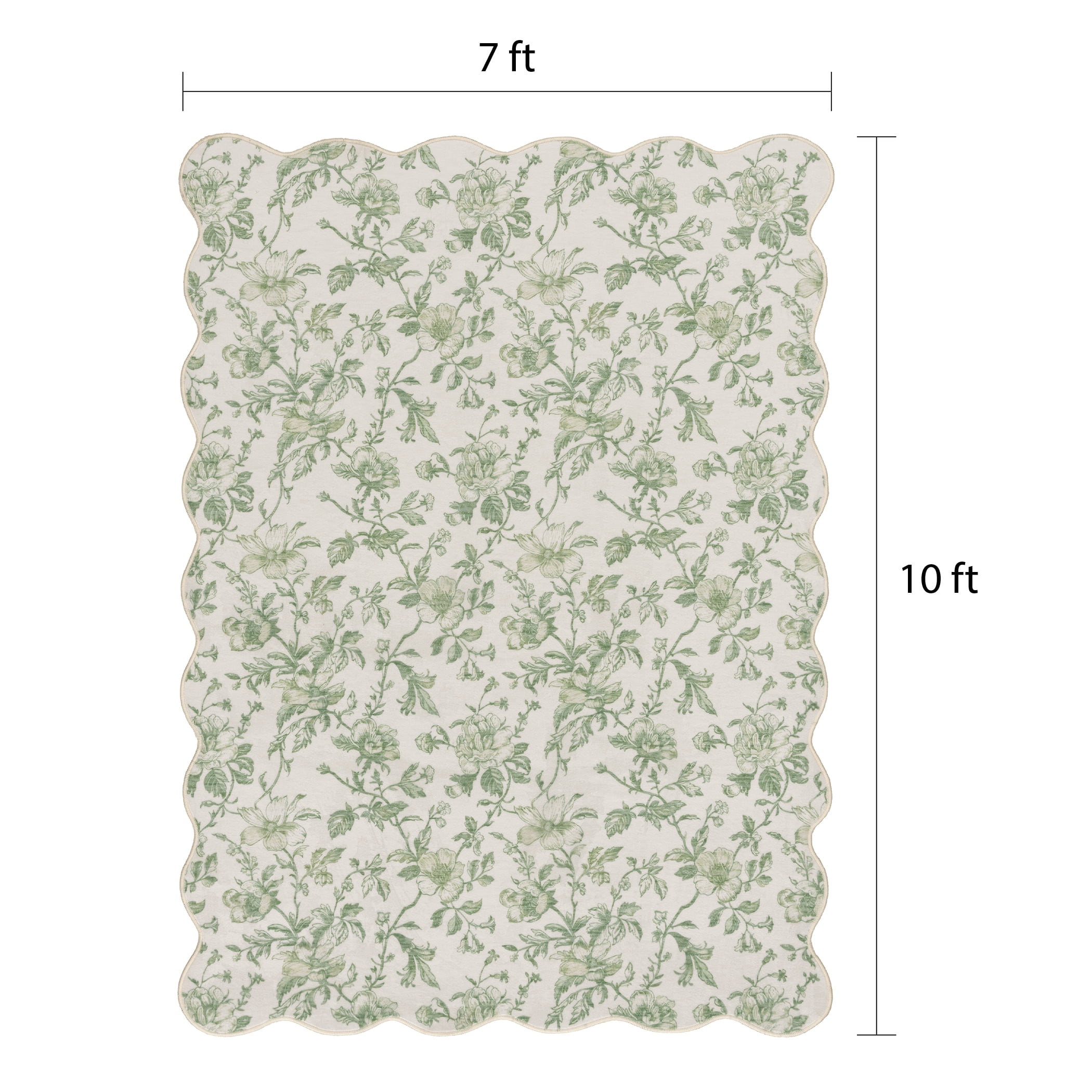 Mainstays Green Floral Faux Fur Scalloped Indoor Area Rug, 7 ft x 10 ft
