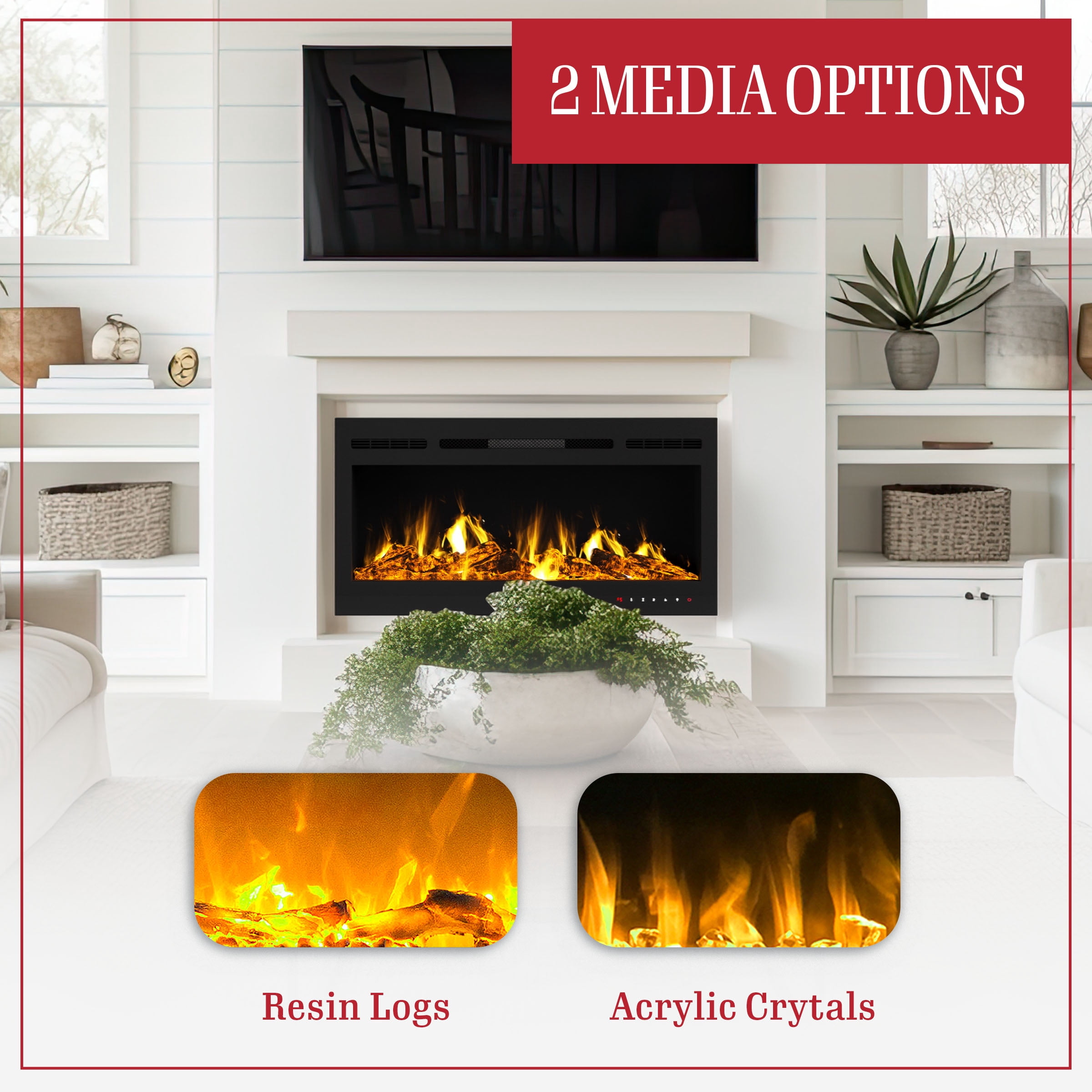 Somerset Home 36” Wall Mount Electric Fireplace (Black)
