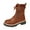 Brown, variant on Womens Combat Boots Trendy Lace up Chunky Lug Sole Winter Warm Waterproof Mid Calf Riding Booties with Zipper Pocket