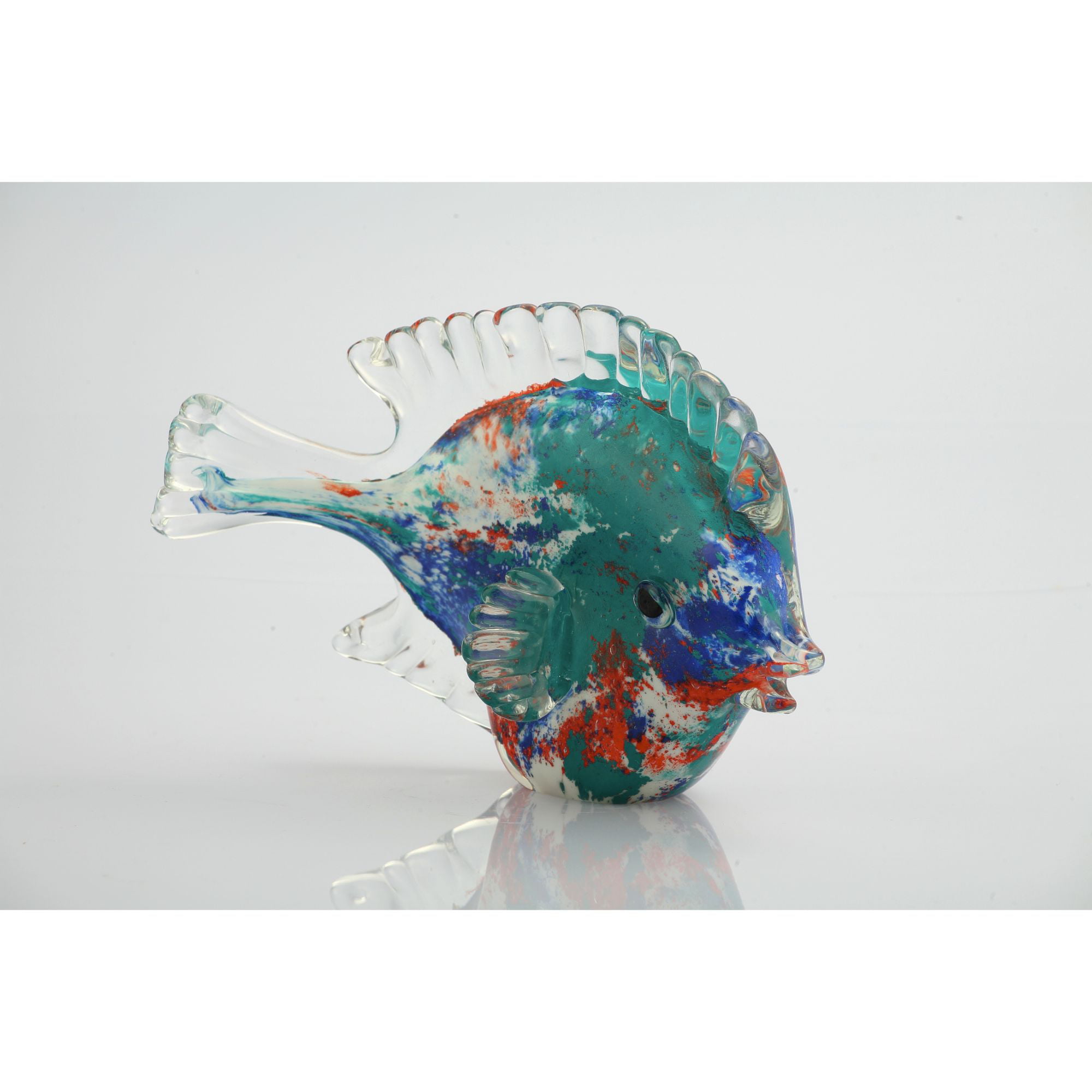 New 11" Hand Blown Art Glass Angel Fish Figurine Sculpture Yellow Blue Stripes 