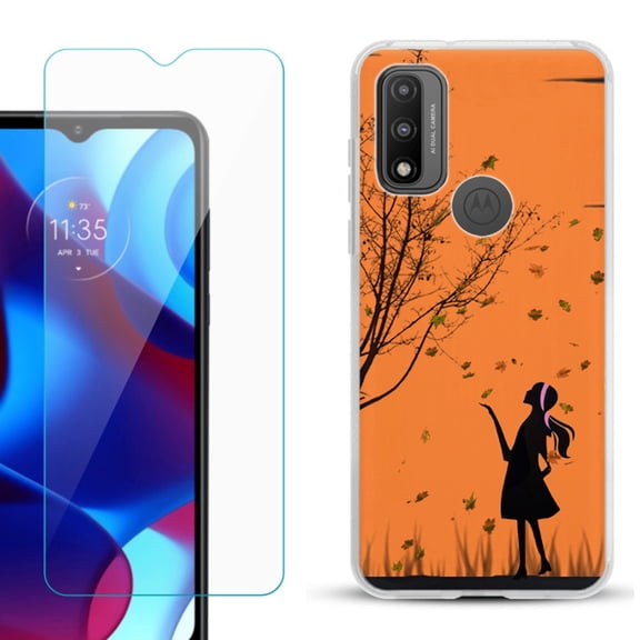 Slim-Fit Gel TPU Phone Case for Motorola Moto G Pure, with Tempered Glass Screen Protector, by OneToughShield ® - Autumn Leaf