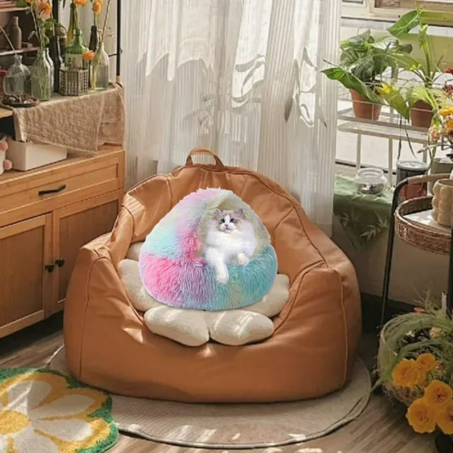 Lit pour Animal Semi-Fermé Chaud d'Hiver pour Usage Intérieur avec Doublure et Design Protecteur Douillet