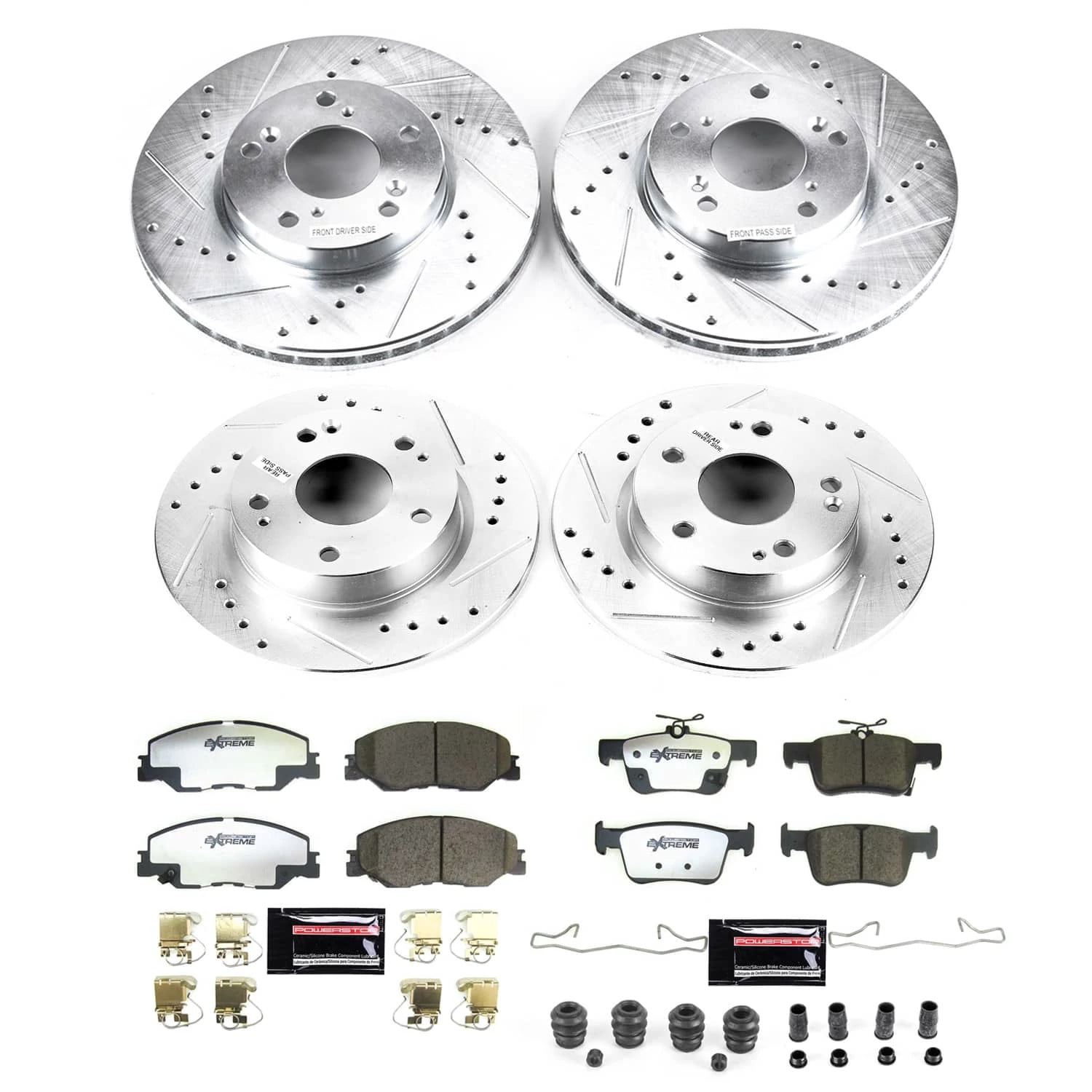 PowerStop Front and Rear Z26 Street Warrior Carbon-Fiber Ceramic Brake Pad and Drilled and Slotted Rotor Kit Fits: HONDA Select Models K8343-26