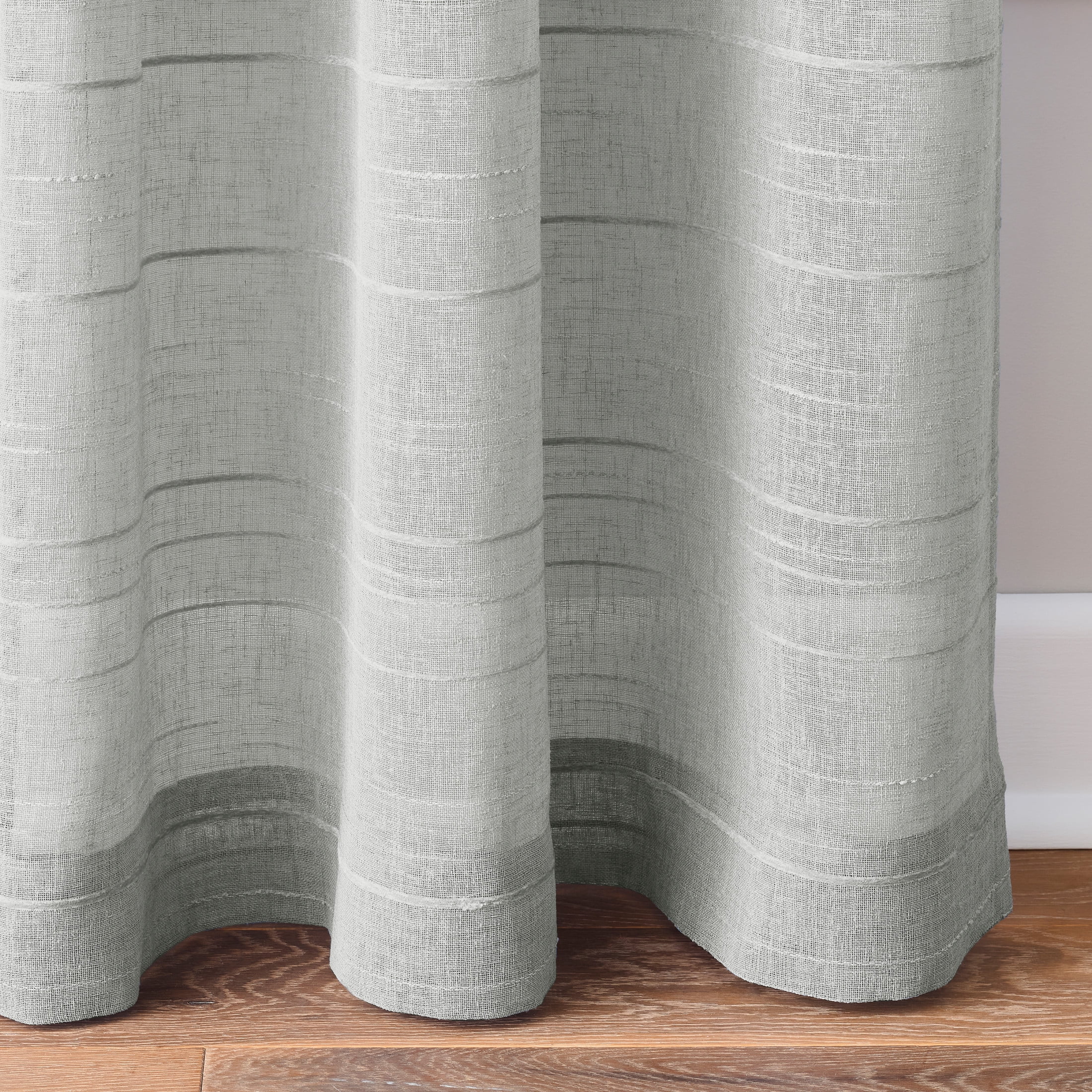 Mainstays Woven Stripe Sheer Tab Top Curtain, Single Panel, Silver, 50" W x 84" L