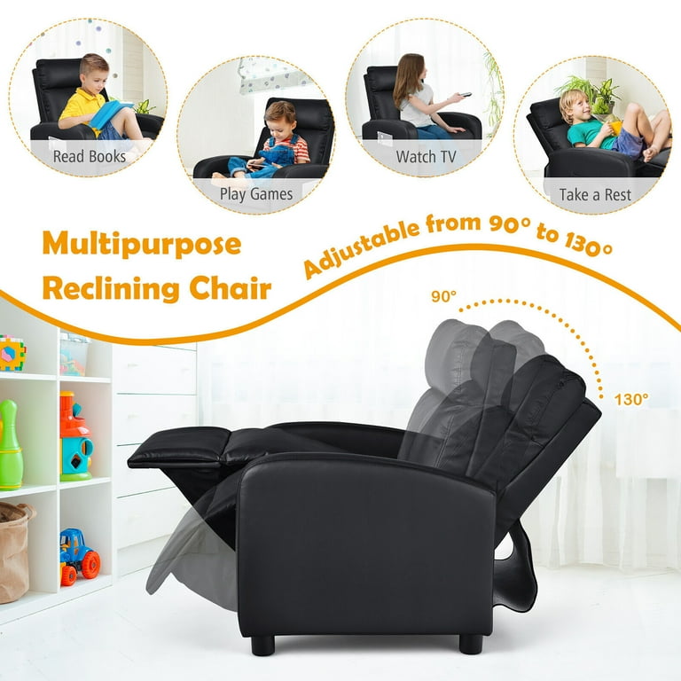 Kids Recliner Chair Leather Single Sofa Adjustable Lounge Chair Massage Gaming Home Theater Seating With Footrest Padded Headrest For Boys Girls Living Room Reading Chair, Black