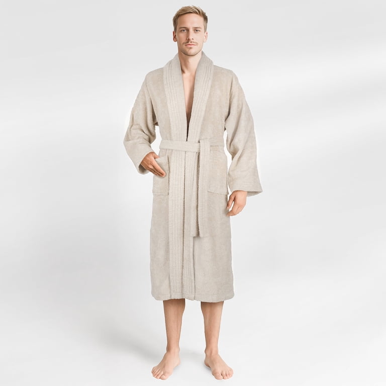 American Soft Linen Men's Cotton Bathrobe, Beige photo 1