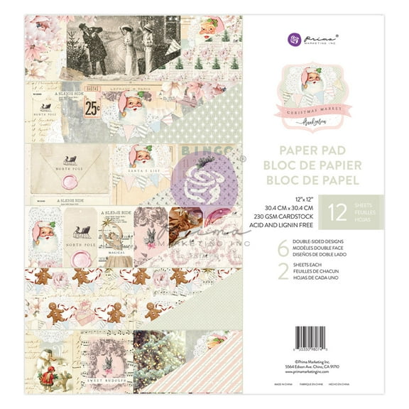 Prima Marketing Double-Sided Paper Pad 12"X12" 12/Pkg-Christmas Market, 6 Foiled Design