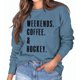 thumbnail image 2 of Sudadera de mujer de manga larga con cuello redondo, informal, con estampado de letras, Jersey holgado, Top para primavera y otoño, azul XL, 2 of 5