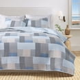 thumbnail image 6 of Striped Quilt Set - Lightweight, Soft, All-Season - 2-Piece Reversible Patchwork Bedding Set (Twin / Twin XL, Blue Stripe Patchwork), 6 of 6