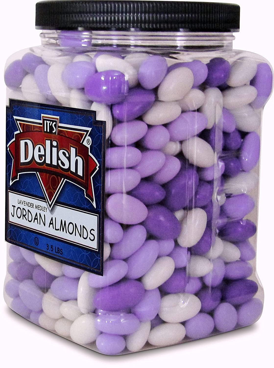 Lavender Purple & White Jordan Almonds Medley by It's Delish, 3.5 LBS Jumbo Container  Valentines Mothers Day Girl Theme Bulk Party Favors Almond Nut Coated in Sweet Hard Candy Shell - Vegan & Kosher