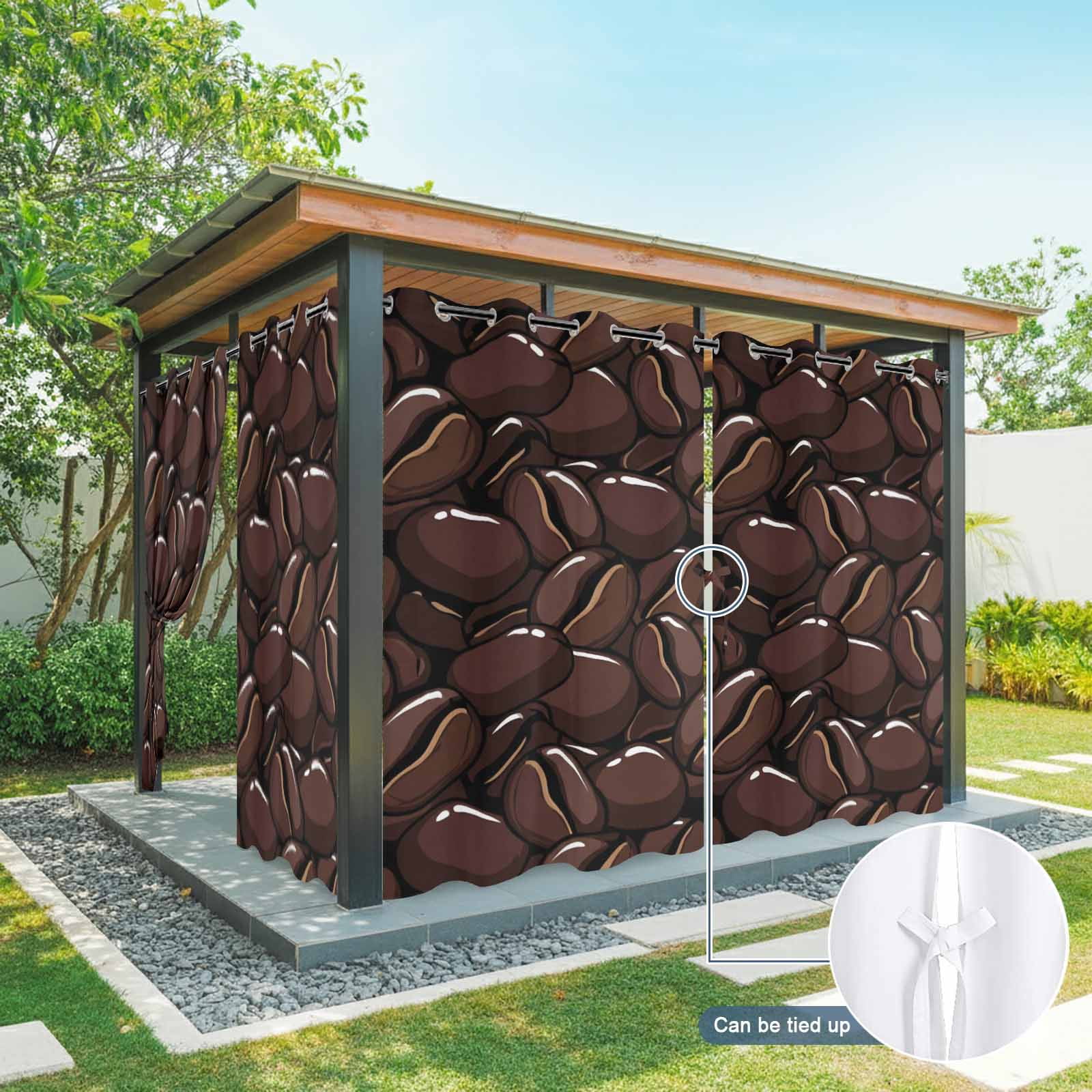 Coffee Beans Outdoor Curtains for Patio, Country Dark Brown Coffee Bean Pattern Sunshade Privacy Drapes Grommet Waterproof Outside Curtains for Porch/Cabana/Balcony 54"x 108", 1 Panel