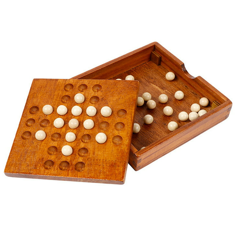 OOKWE Wooden Solitaire Board Game, Europe Board Game Unique Funny Single  Chess 