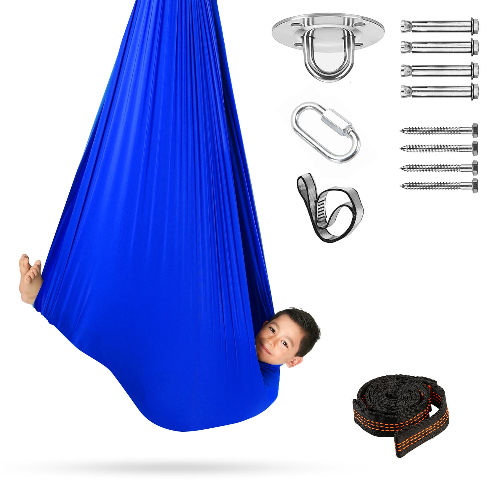 Sensory Swing for Kids Therapy Swing Hammock Indoor Outdoor, Hardware Included, Soft Breathable Nylon Cuddle Swing Joy Hammock for Child Adult with Autism, ADHD, Aspergers, Sensory Integration,Blue