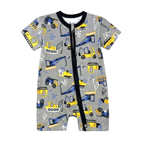 CAIVO Boys Zip Up Short Sleeve Romper Jumpsuit Baby Toddler One-Pieces Bodysuit Soft Summer Cute Kids Onesie
